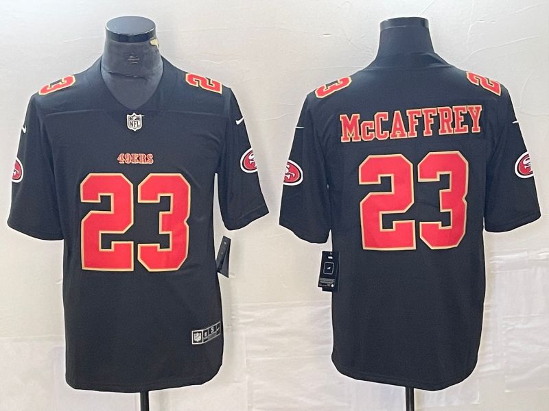 Men San Francisco 49ers 23 Mccaffrey Black gold 2023 Nike Vapor Limited NFL Jersey style 1